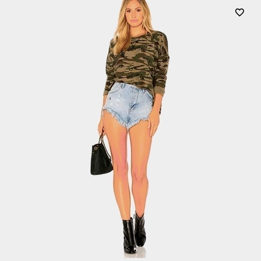 Anthropologie Sanctuary Camouflage Crewneck Chest Pocket Shirt Top
